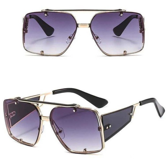 Men Sunglasses Designer Sqyare Gold Frame Black Accents Fashion UV400 Lentes New - Picture 1 of 5